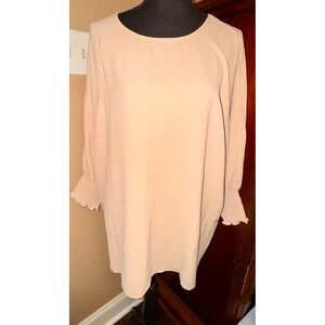 Dokotoo Dolman Sleeve Blouse Women Large Tan NEW Smocked Ruffle Cuff Textured